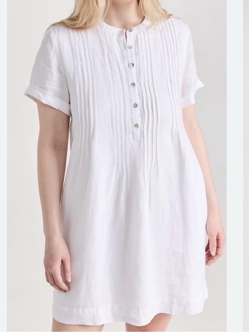 FAHERTY Gemina Classic White Pintuck Short Sleeve Tunic Dress M